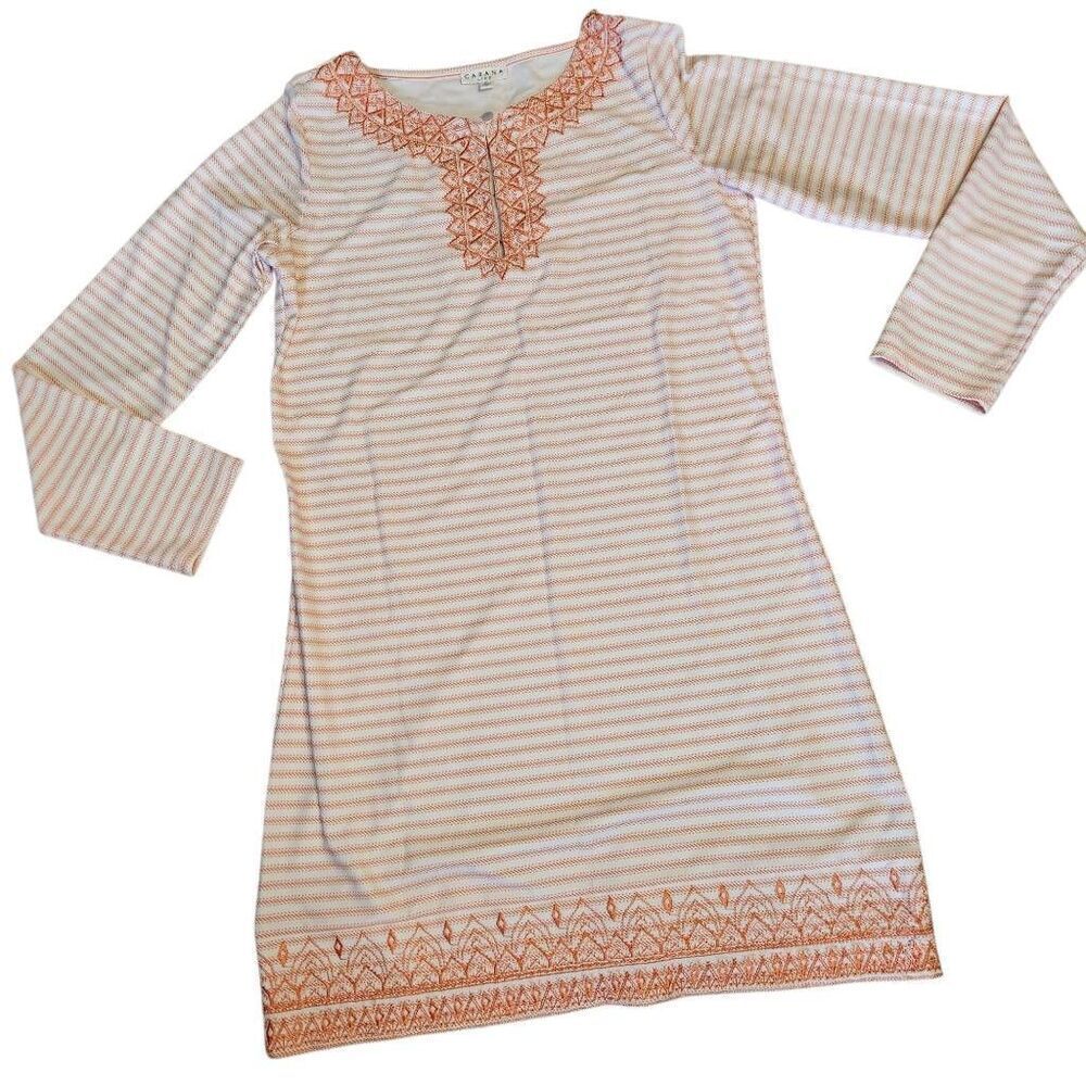 Cabana Life Shift Dress Medium UPF 50+ Embroidered Long Sleeve Swim Cover Beach